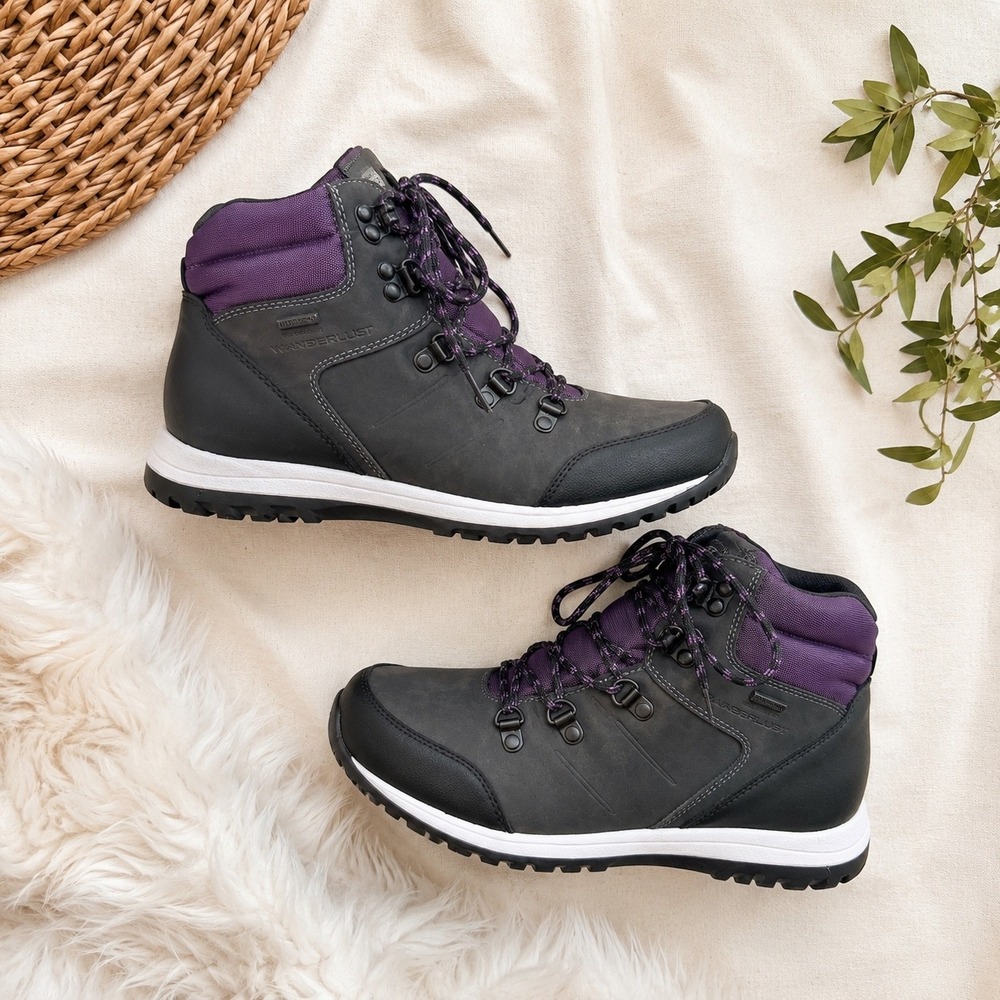 Wanderlust Bromont Boots Women 10 Grey Purple Waterproof Vegan Winter Hiking